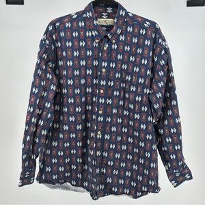 Men's Large Vintage 90’s Patterned Blue and Red Shirt‎ 100% Cotton